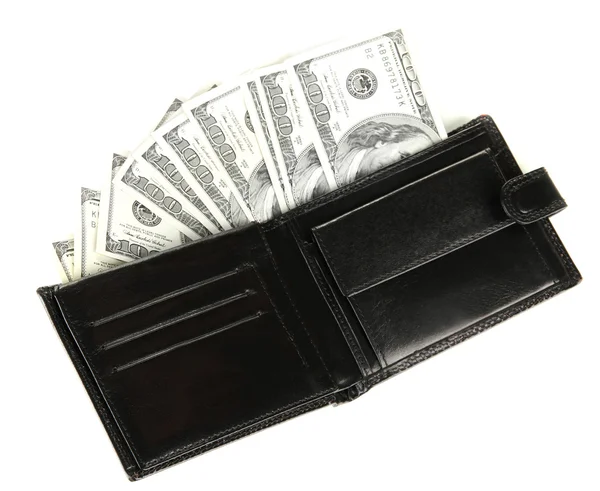 Billetera con billetes de cien dólares, aislada en blanco —  Fotos de Stock