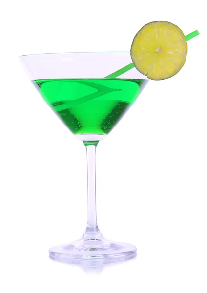 Green cocktail in martini glass isolated on white — Stok fotoğraf