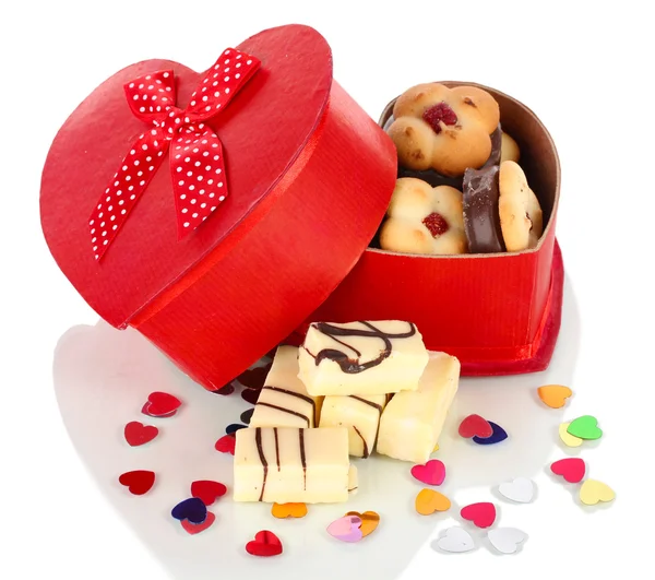 Sweet cookies in gift box isolated on whit — Stock Photo, Image