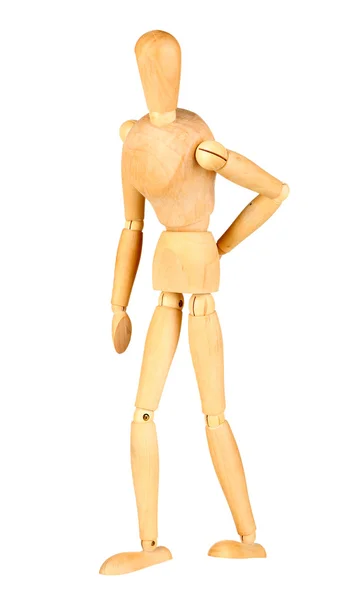 Joint pain at wooden mannequin isolated on white — Stock Photo, Image