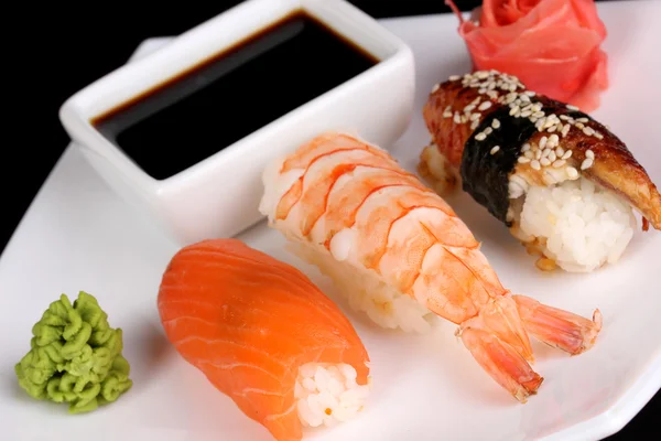 Delicious sushi served on plate close-up — Stock Photo, Image