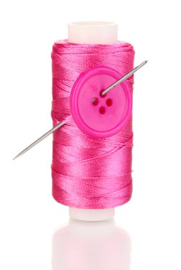 iğne ve beyaz izole düğmeleri pembe bobin
