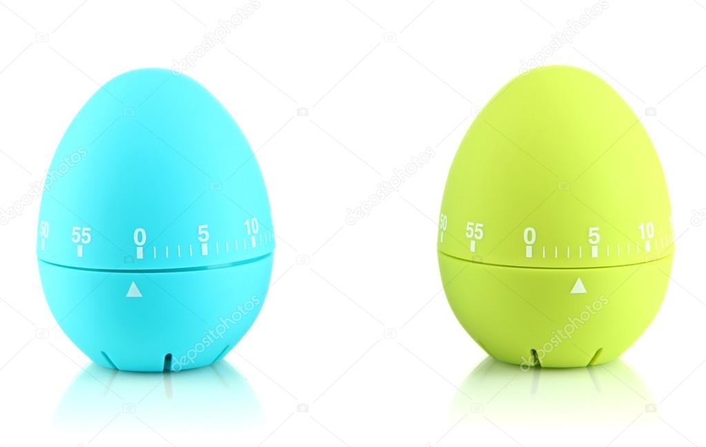 Blue and green egg timers, isolated on white