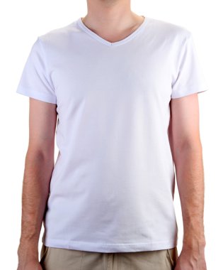 adam beyaz t-shirt yakın çekim