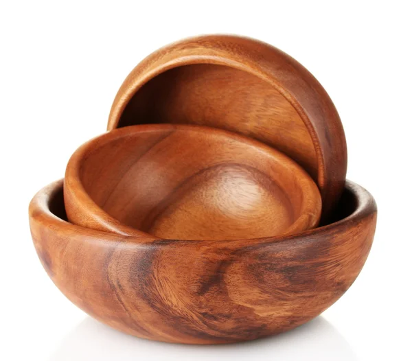 Wooden bowls isolated on white — Stock Photo, Image