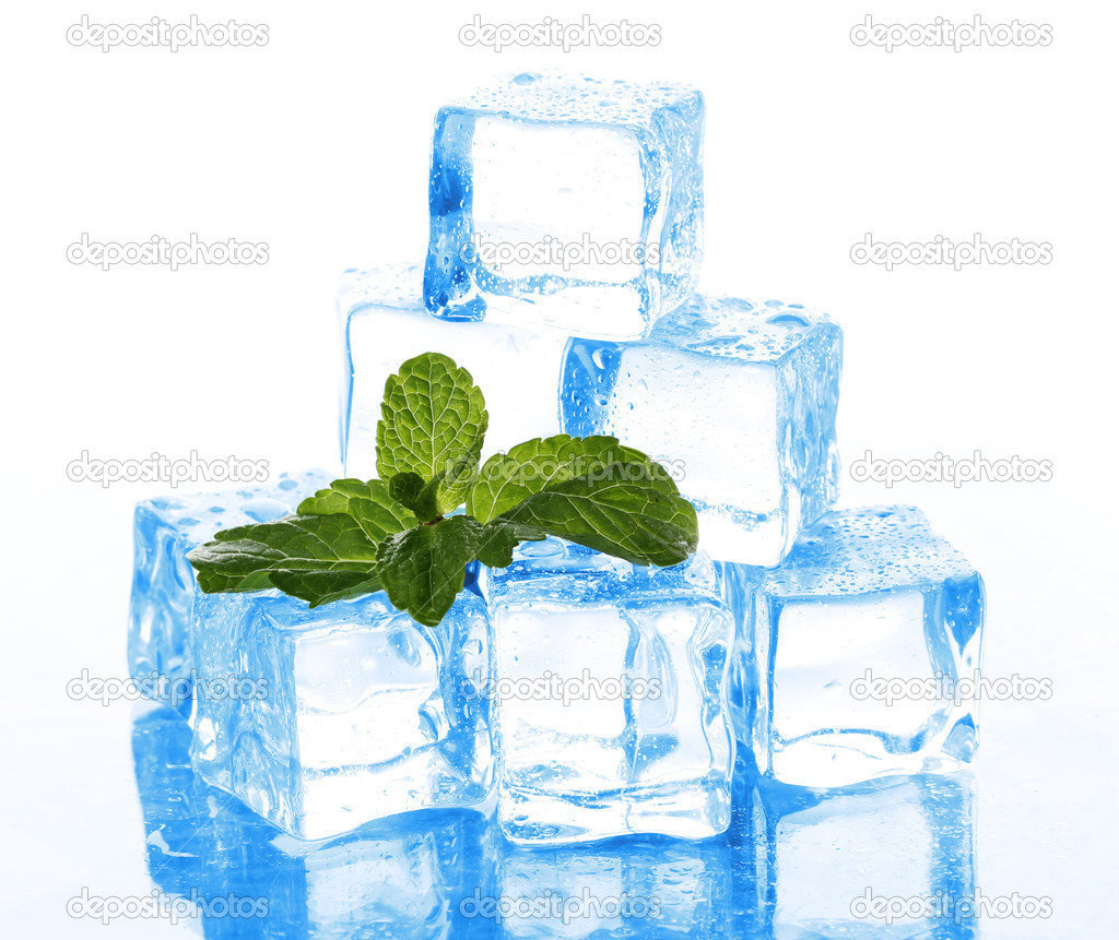 Ice cubes with mint isolated on white