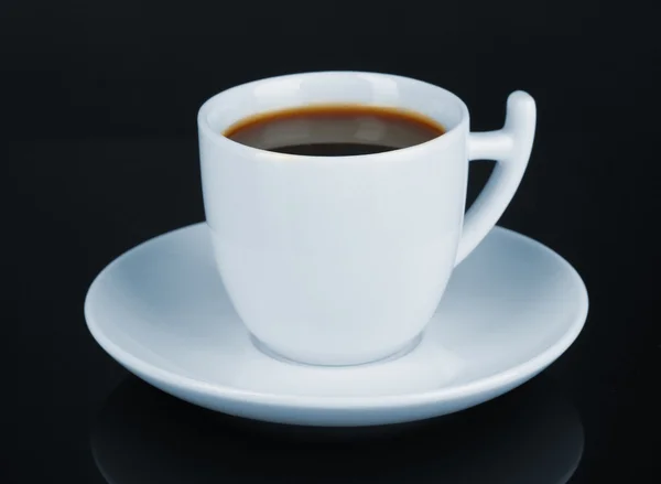 Cup of strong coffee isolated on black — Stock Photo, Image