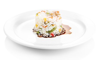 sebzeler, üzerinde beyaz izole lezzetli risotto