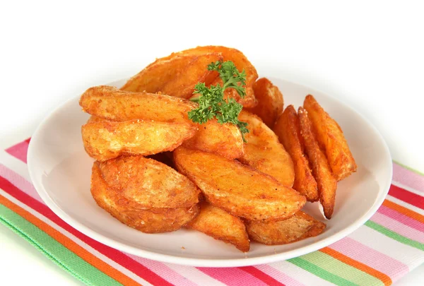 Appetizing village potatoes on plate isolated on white — Stock Photo, Image