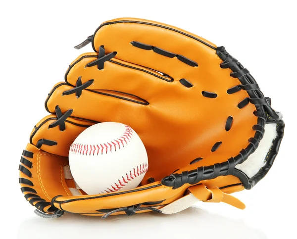 Baseballhandschuh und Ball isoliert auf weiß — Stockfoto