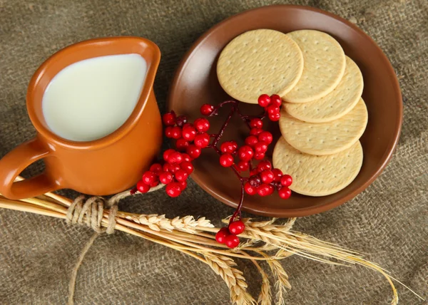 Dairy products on sacking — Stock Photo, Image