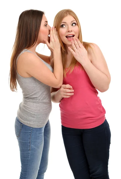 Duas amigas fofocas isoladas no branco — Fotografia de Stock