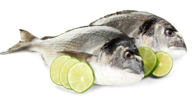 iki balık dorado limon ile üzerine beyaz izole.