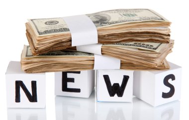 beyaz kağıt küpleri haber üzerine beyaz izole para ile Etiketlenmiş