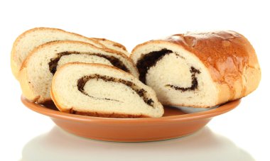 somun ile üzerine beyaz izole renkli plaka üzerinde haşhaş tohumu