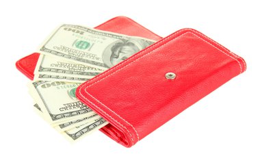 çanta üzerinde beyaz izole yüz dolarlık banknot ile