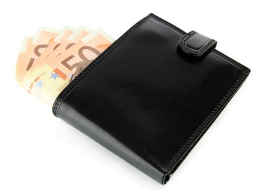 Euro üzerinde beyaz izole cüzdan