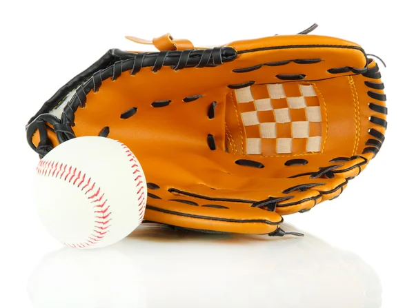 Rękawica baseball i piłka na białym tle — Zdjęcie stockowe
