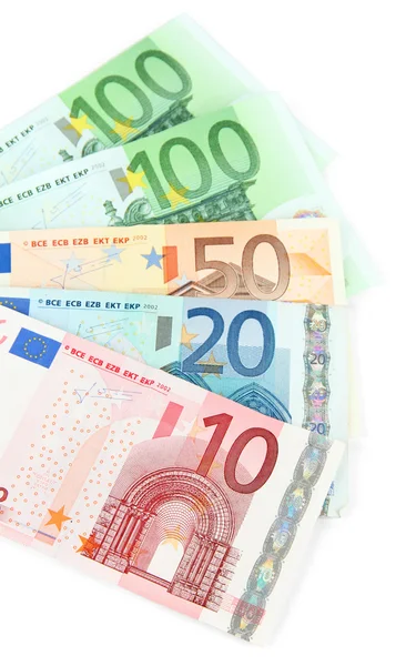 Банкноти євро ізольовані на білий — стокове фото