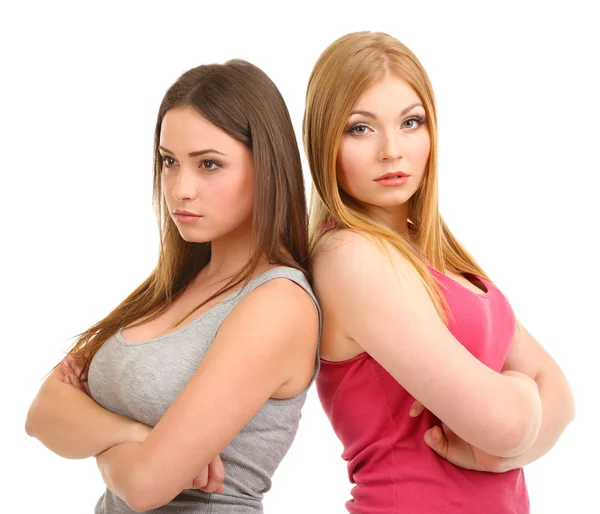 两个女孩朋友争吵被隔绝在白色 — 图库照片