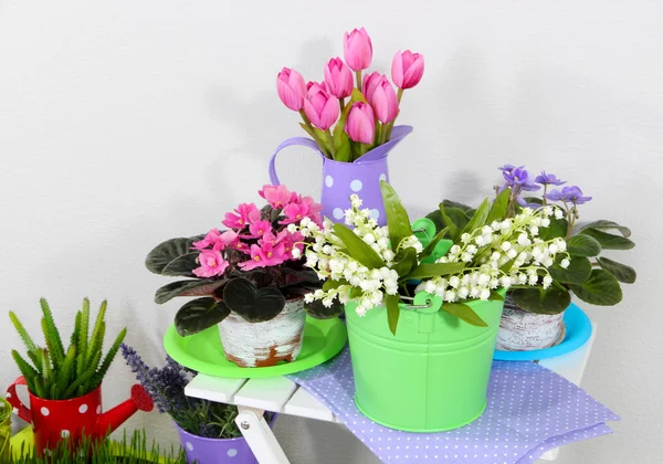 Decorative elements and flowers on table