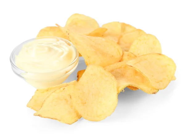 Chipsy i sos, na białym tle — Zdjęcie stockowe