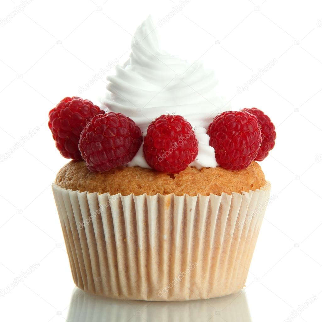 tasty cupcake with berries, isolated on white