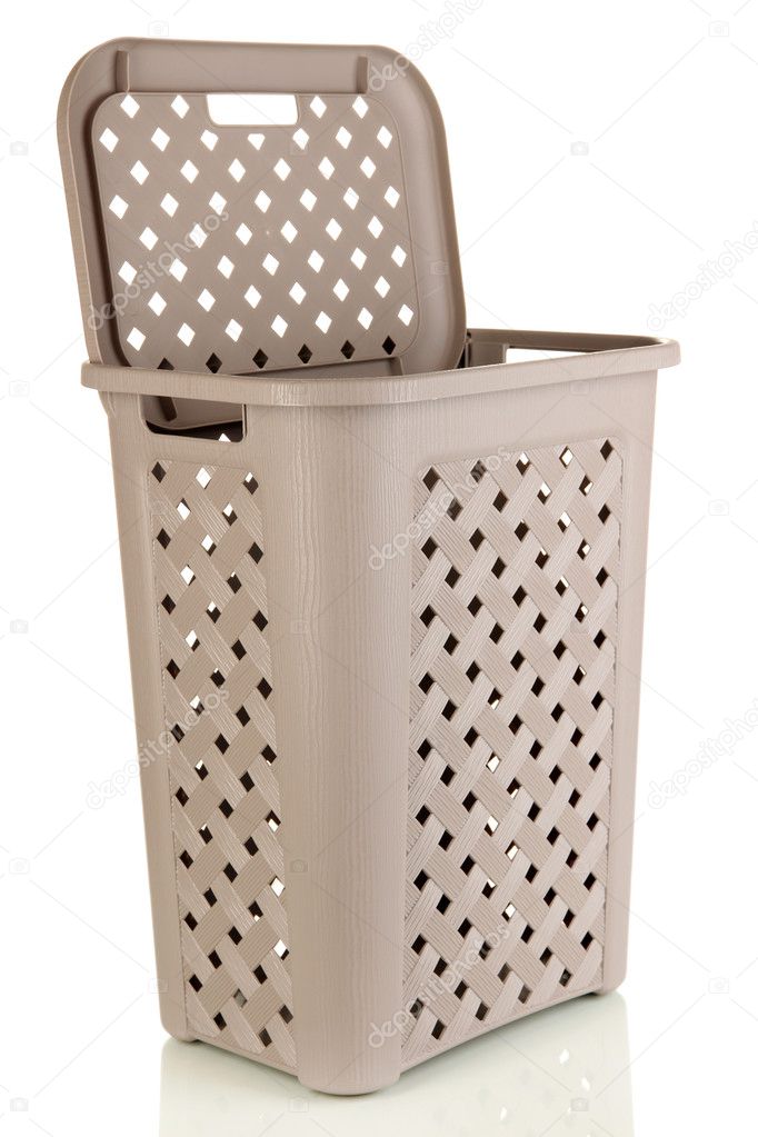 Beige laundry basket isolated on white
