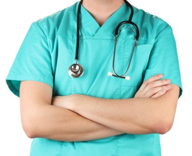 Doktor stetoskop, üzerinde beyaz izole ile