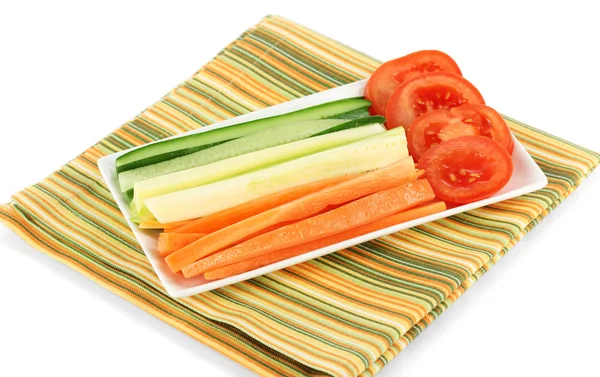 Assorted raw vegetables sticks in plate isolated on white — Stock Photo, Image