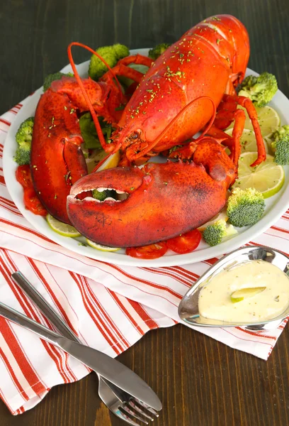 Red lobster on platter on table close-up — Stock Photo, Image