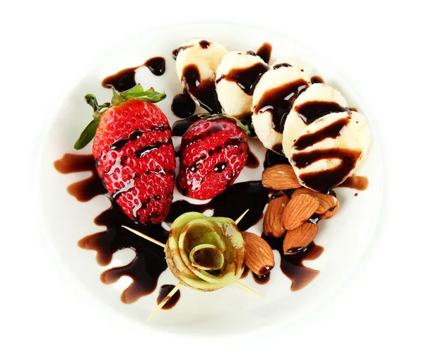Frutas em chocolate isoladas em branco — Fotografia de Stock