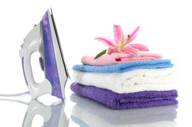 lily ve üzerinde beyaz izole elektrik demir elbise yığını