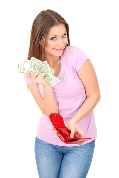 Young girl with credit card isolated on white — Stock Photo, Image