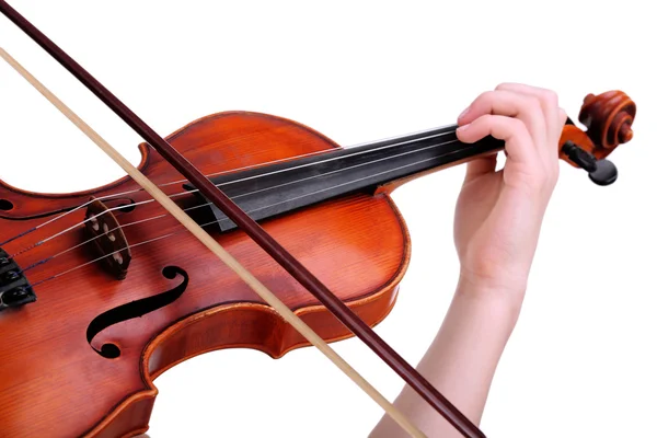 Bella ragazza con violino, isolata su bianco — Foto Stock