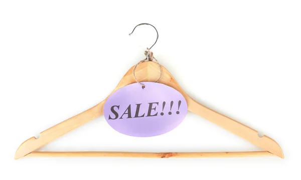 Coat hanger with sale tag isolated on white background — Stock Photo, Image