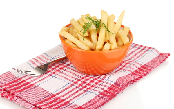 Franse frietjes in kom geïsoleerd op wit — Stockfoto