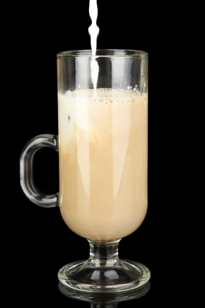 Cold coffee with ice in glass isolated on black — Stock Photo, Image