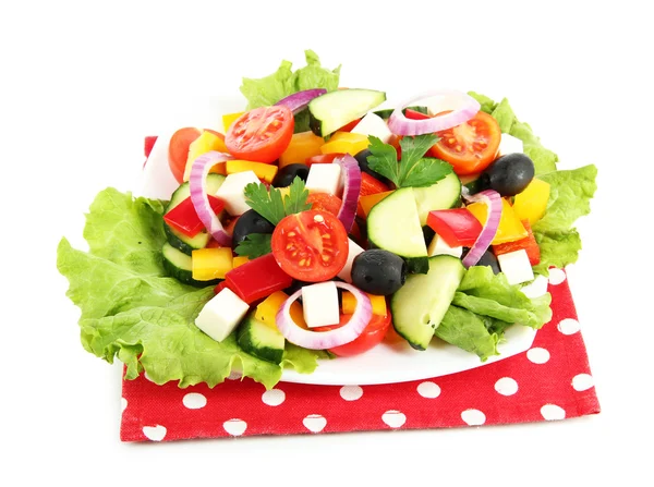 Salada grega saborosa isolada em branco — Fotografia de Stock