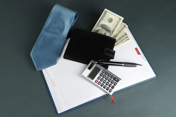 Set of business accessories on gray background — Stock Photo, Image