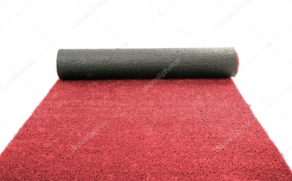 Artificial rolled red grass, isolated on white