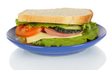 sandviç üzerine beyaz izole plaka üzerinde