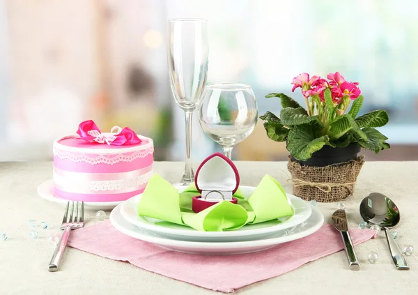 Romantic table serving on bright background — Stock Photo, Image