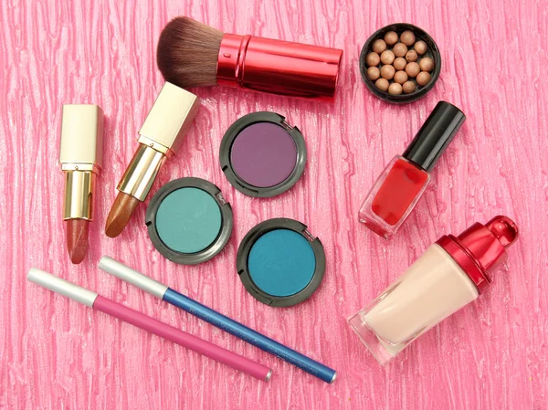 Decorative cosmetics on pink background — Stock Photo, Image