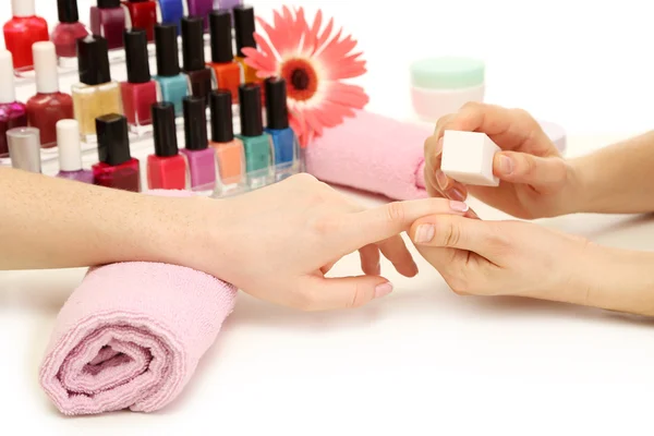Manicure process in beauty salon, close up — Stock Photo, Image