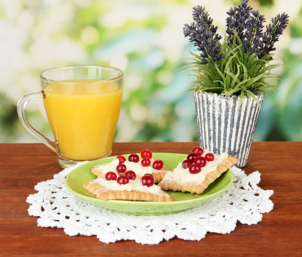 Cookie-kex med ost och tranbär, på färgplåt, på ljus bakgrund — Stockfoto