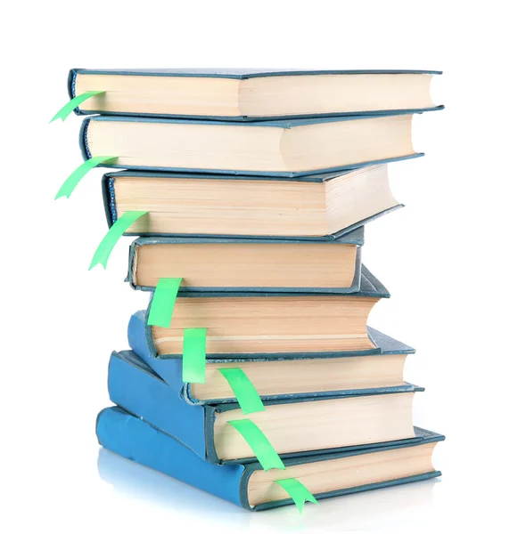 Many books with bookmarks isolated on white — Stock Photo, Image