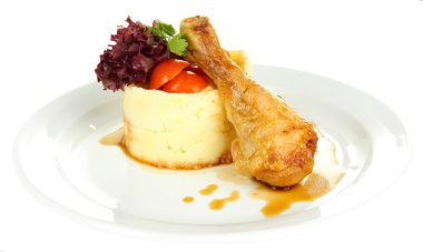 küçük bir kısmı büyük plaka üzerinde beyaz izole gıda