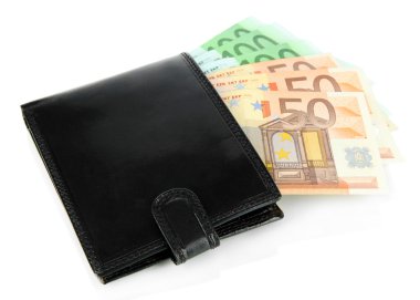 Euro üzerinde beyaz izole cüzdan