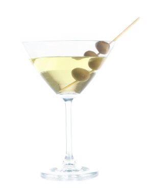 beyaz izole zeytinli martini cam